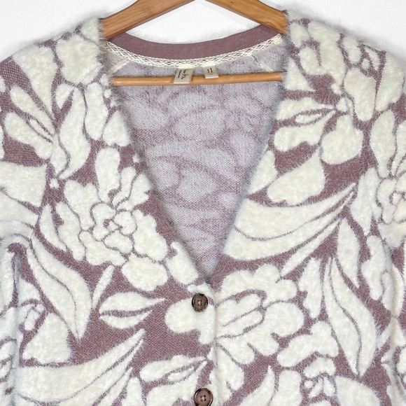 Anthropologie Meadow Rue Floral Eyelash Cardigan Sweater Womens XS Fuzzy Soft - Picture 4 of 10